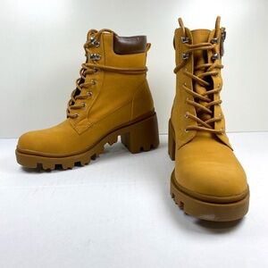 JUST FAB Ankle Platform Combat Lace Up Zipper Tan Color Boots Size 5.5M (EU 36)